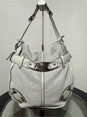 b. makowsky White Perforated Leather Shoulder Bag